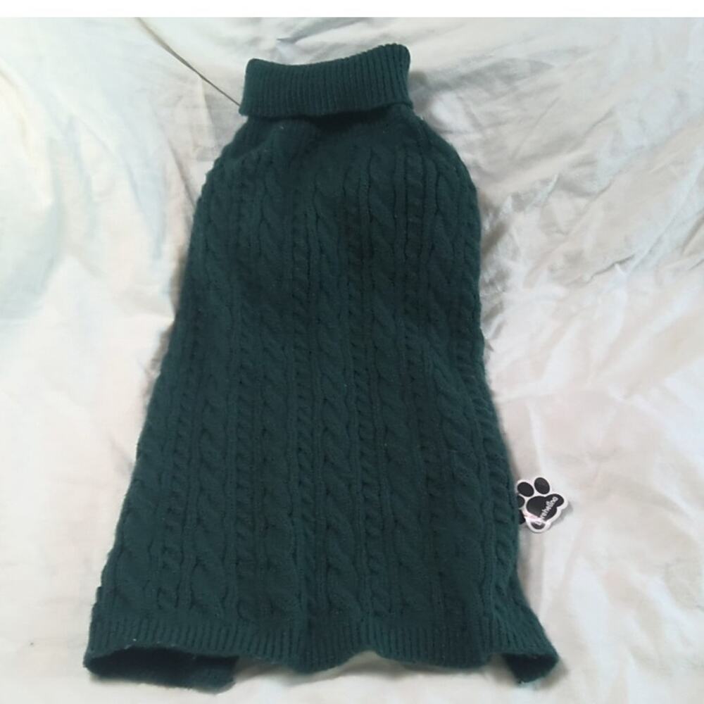 NWT Lorehelina Green Cable Knit Turtleneck Dog Sweater XXL 24" x 11"